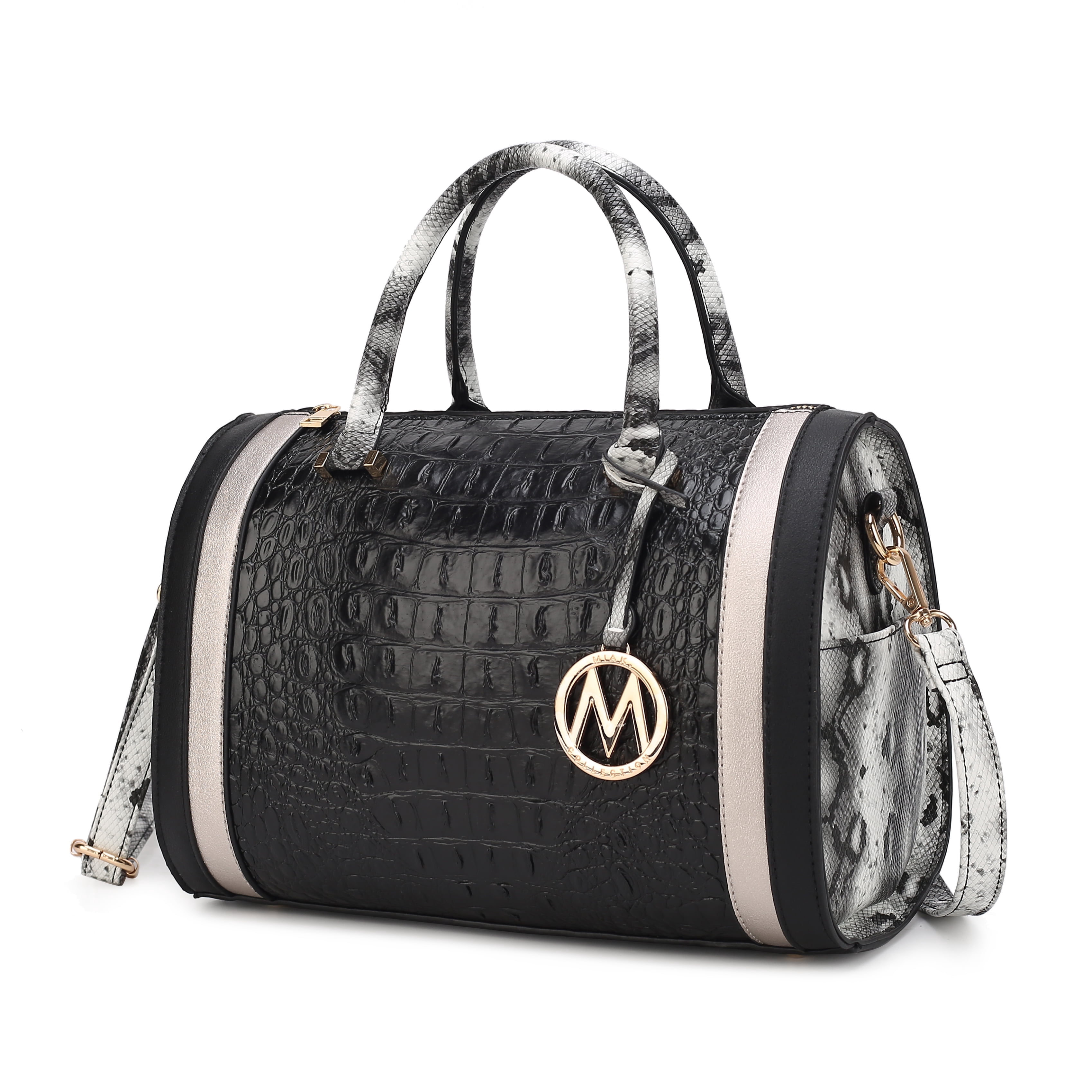 MKF Collection Vegan Leather Satchel Bags for Women, Crocodile-Embossed Purse Handbag by Mia K. Black