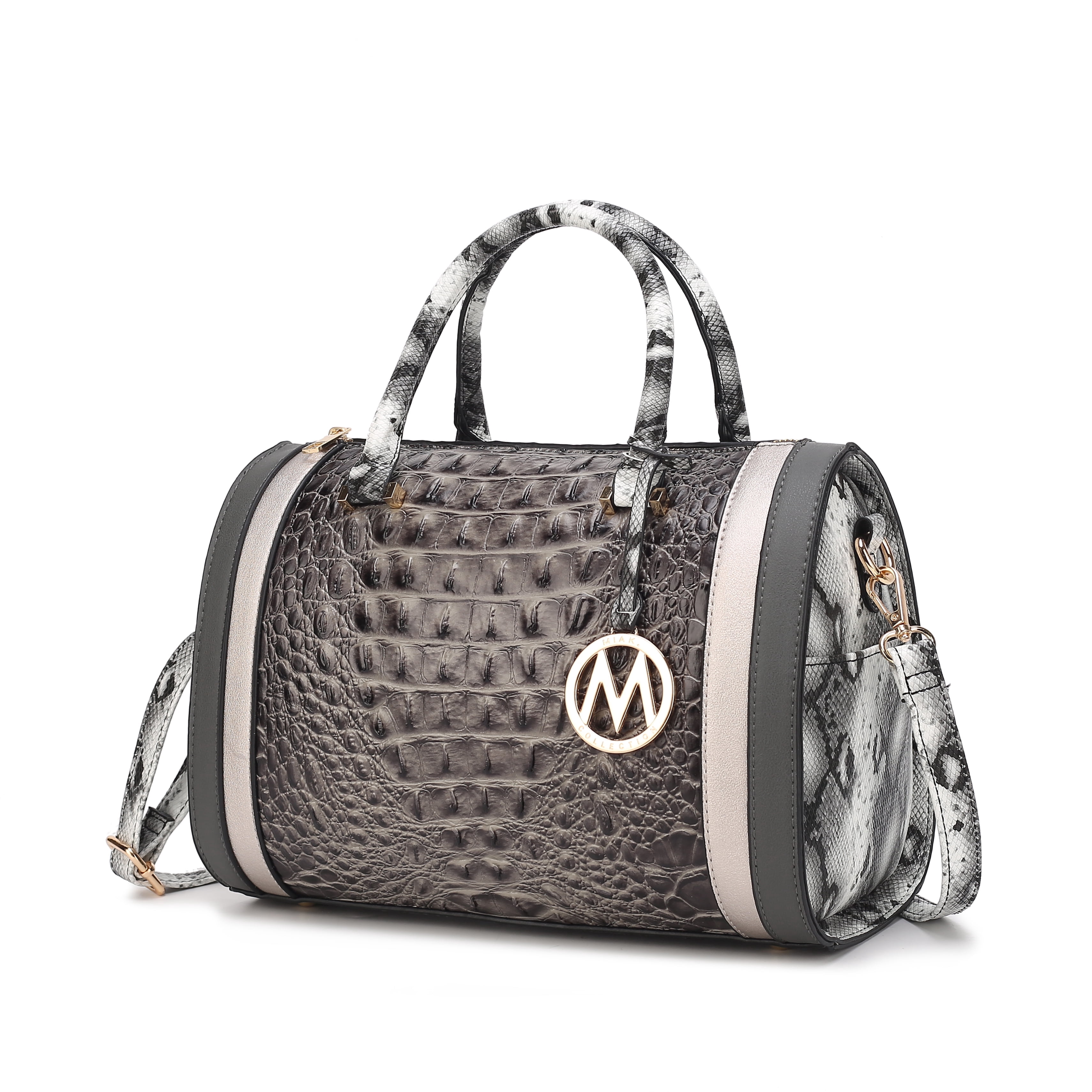 MKF Collection Vegan Leather Satchel Bags for Women, Crocodile-Embossed Purse Handbag by Mia K. Charcoal Gray