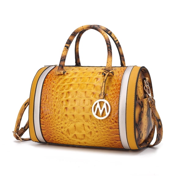 MKF Collection Vegan Leather Satchel Bags for Women, Crocodile-Embossed Purse Handbag by Mia K. Mustard