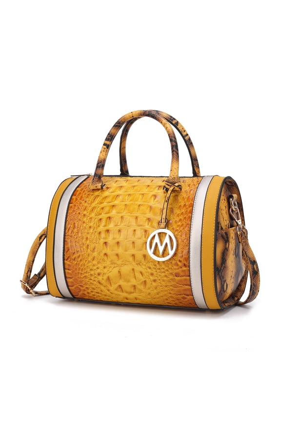 Vegan Leather Satchel Bags for Women, Crocodile-Embossed Purse Handbag by Mia K. Mustard