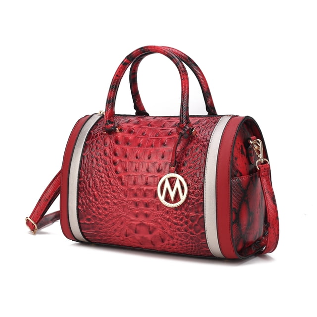 MKF Collection Vegan Leather Satchel Bags for Women, Crocodile-Embossed Purse Handbag by Mia K. Red