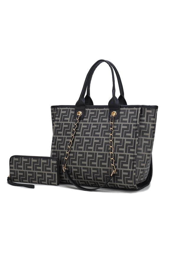 Vegan Leather Tote Bags for Women with Wristlet Wallet, Fashionable Purse Handbag by Mia K. Black