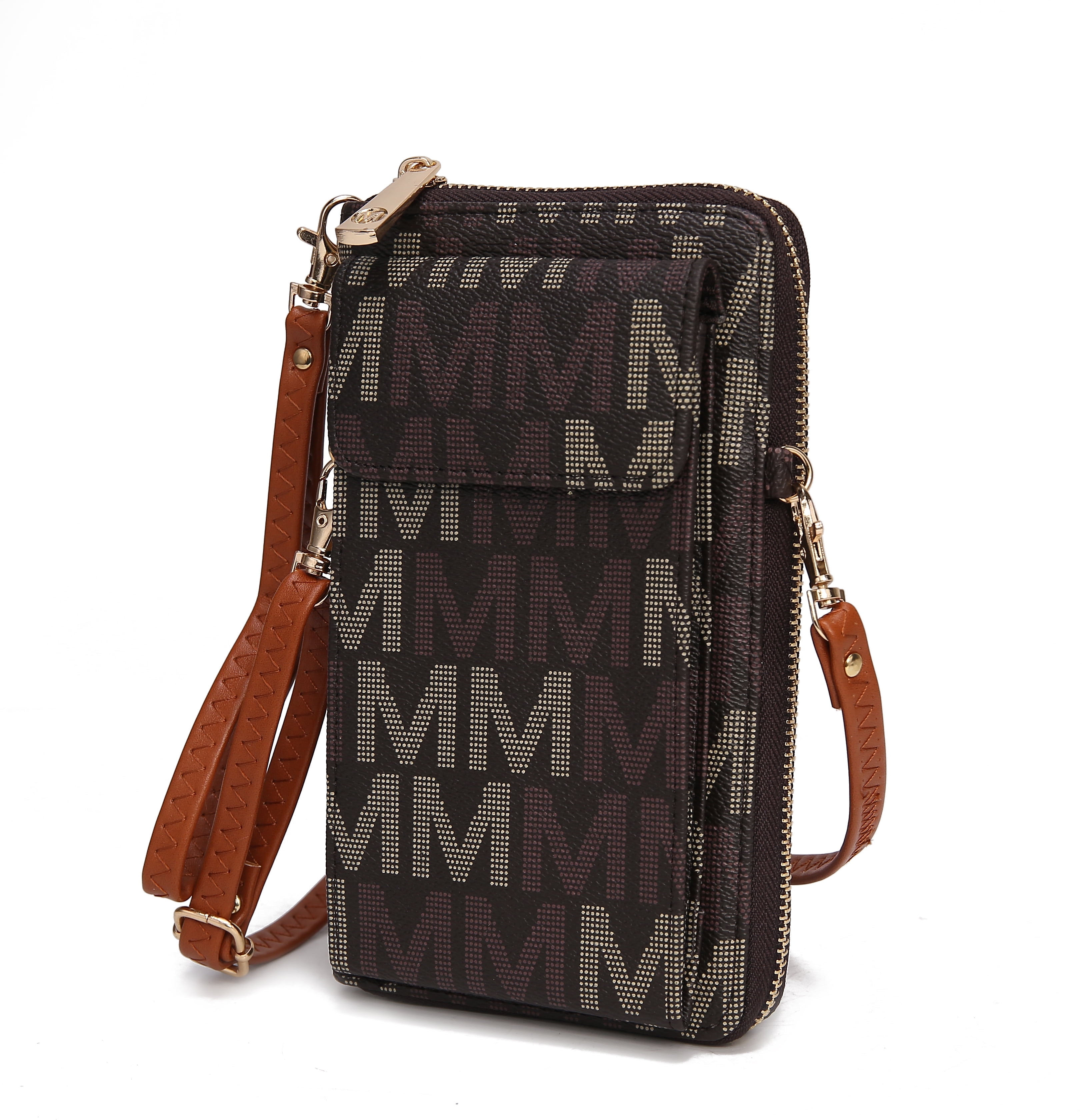 MKF Collection Vegan Leather Women's Phone Wristlet Wallet Bag, Crossbody Purse Handbag by Mia K - Brown