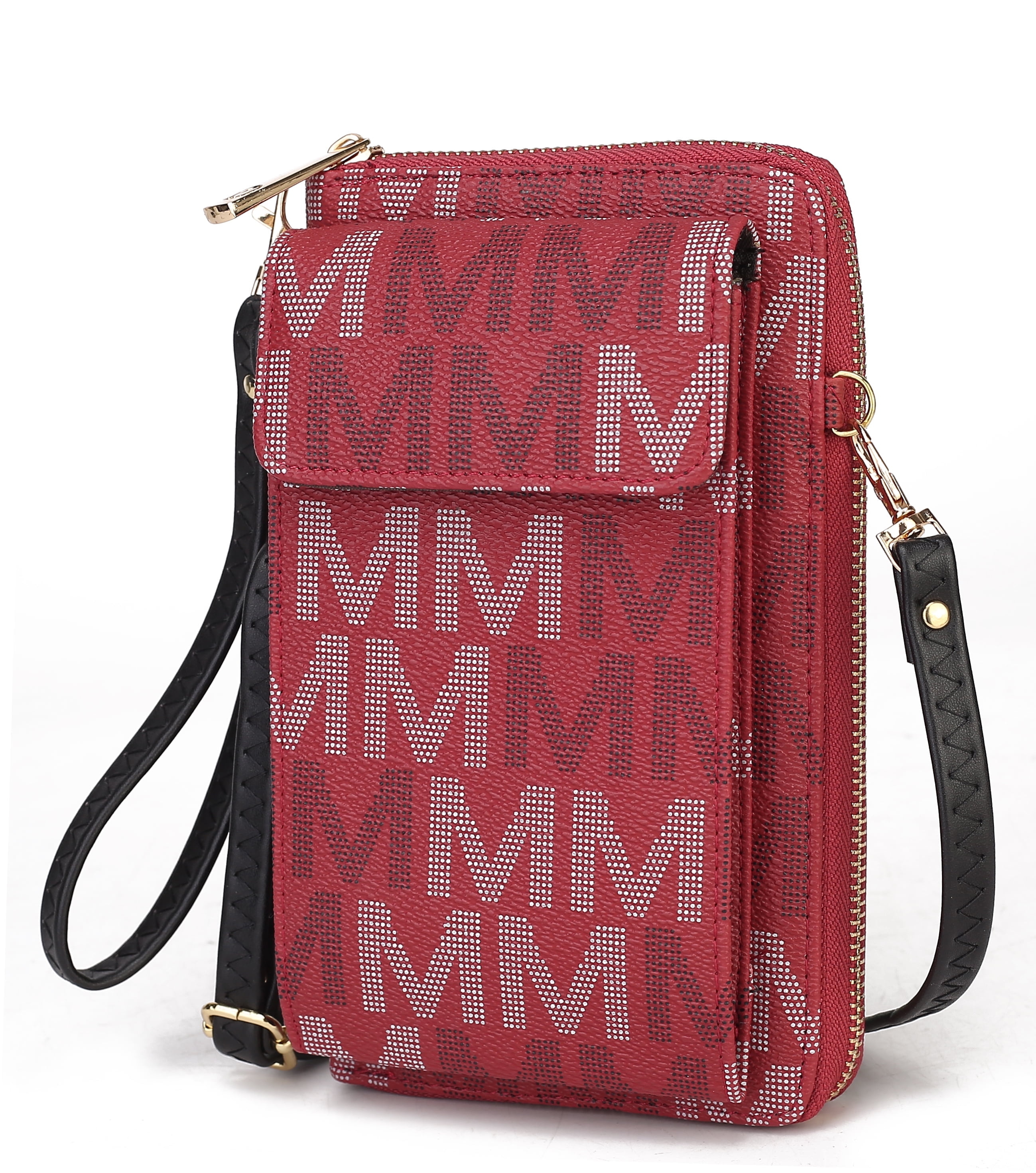 MKF Collection Vegan Leather Women's Phone Wristlet Wallet Bag, Crossbody Purse Handbag by Mia K - Burgundy