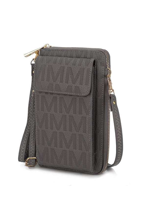 Vegan Leather Women's Phone Wristlet Wallet Bag, Crossbody Purse Handbag by Mia K - Gray