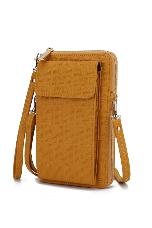 Vegan Leather Women's Phone Wristlet Wallet Bag, Crossbody Purse Handbag by Mia K - Mustard