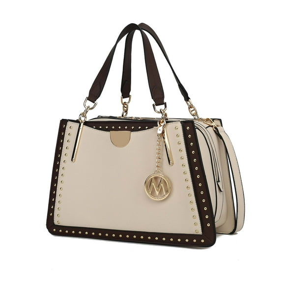 MKF Collection Vegan Leather Women's Satchel Bag, Multi-Compartment Top-Handle Purse Handbag by Mia K - Ivory Brown