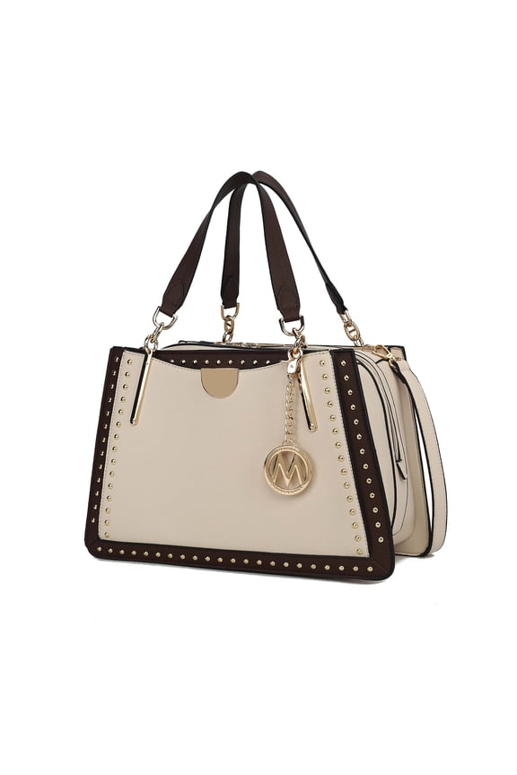 Vegan Leather Women's Satchel Bag, Multi-Compartment Top-Handle Purse Handbag by Mia K - Ivory Brown