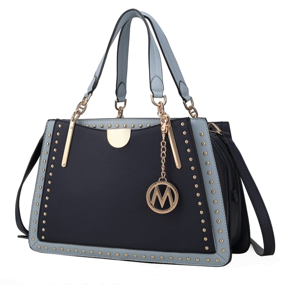 MKF Collection Vegan Leather Women's Satchel Bag, Multi-Compartment Top-Handle Purse Handbag by Mia K - Navy Denim