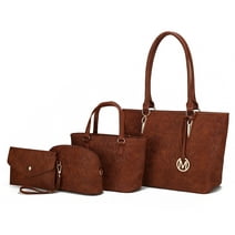MKF Collection Vegan Leather Women's Tote Bag, Small Tote Handbag, Pouch Purse & Wristlet Wallet Bag 4 pcs set by Mia K - Camel