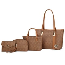 MKF Collection Vegan Leather Women's Tote Bag, Small Tote Handbag, Pouch Purse & Wristlet Wallet Bag 4 pcs set by Mia K - Tan