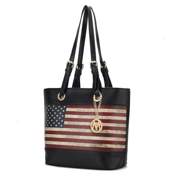 MKF Collection Vera Womens Tote Bag Vegan Leather Shoulder bag USA Flag Print Large handbags Black Purse by Mia K