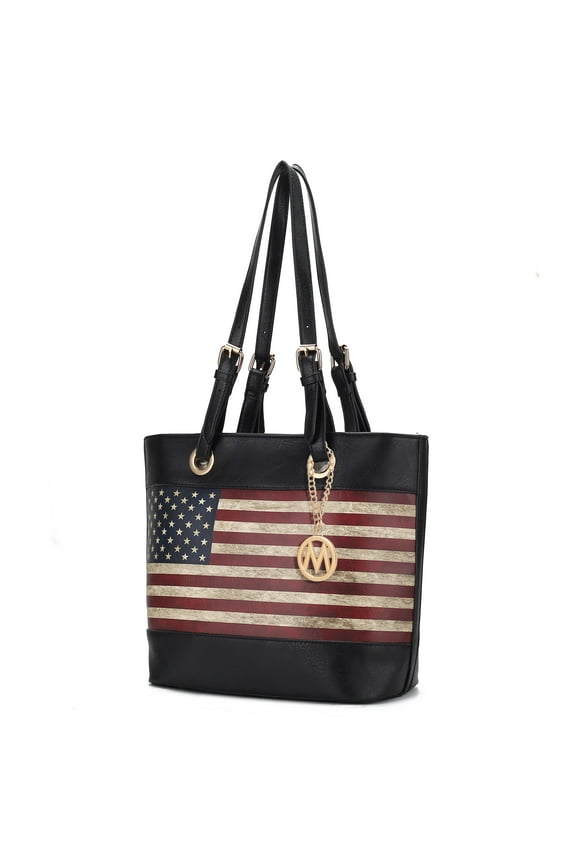 Vera Womens Tote Bag Vegan Leather Shoulder bag USA Flag Print Large handbags Black Purse by Mia K