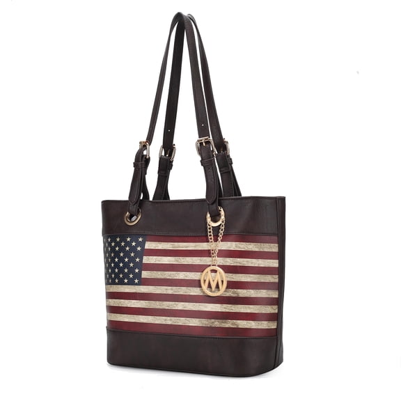 MKF Collection Vera Womens Tote Bag Vegan Leather Shoulder bag USA Flag Print Large handbags Dark Brown Purse by Mia K