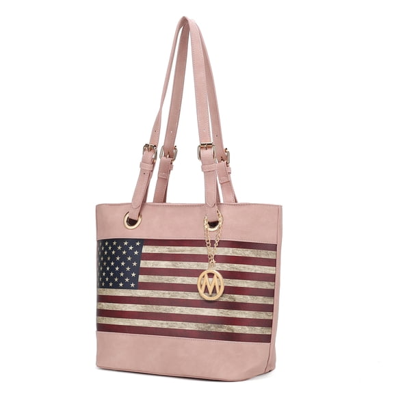 MKF Collection Vera Womens Tote Bag Vegan Leather Shoulder bag USA Flag Print Large handbags Pink Purse by Mia K