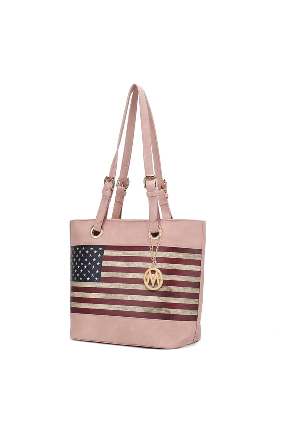 Vera Womens Tote Bag Vegan Leather Shoulder bag USA Flag Print Large handbags Pink Purse by Mia K