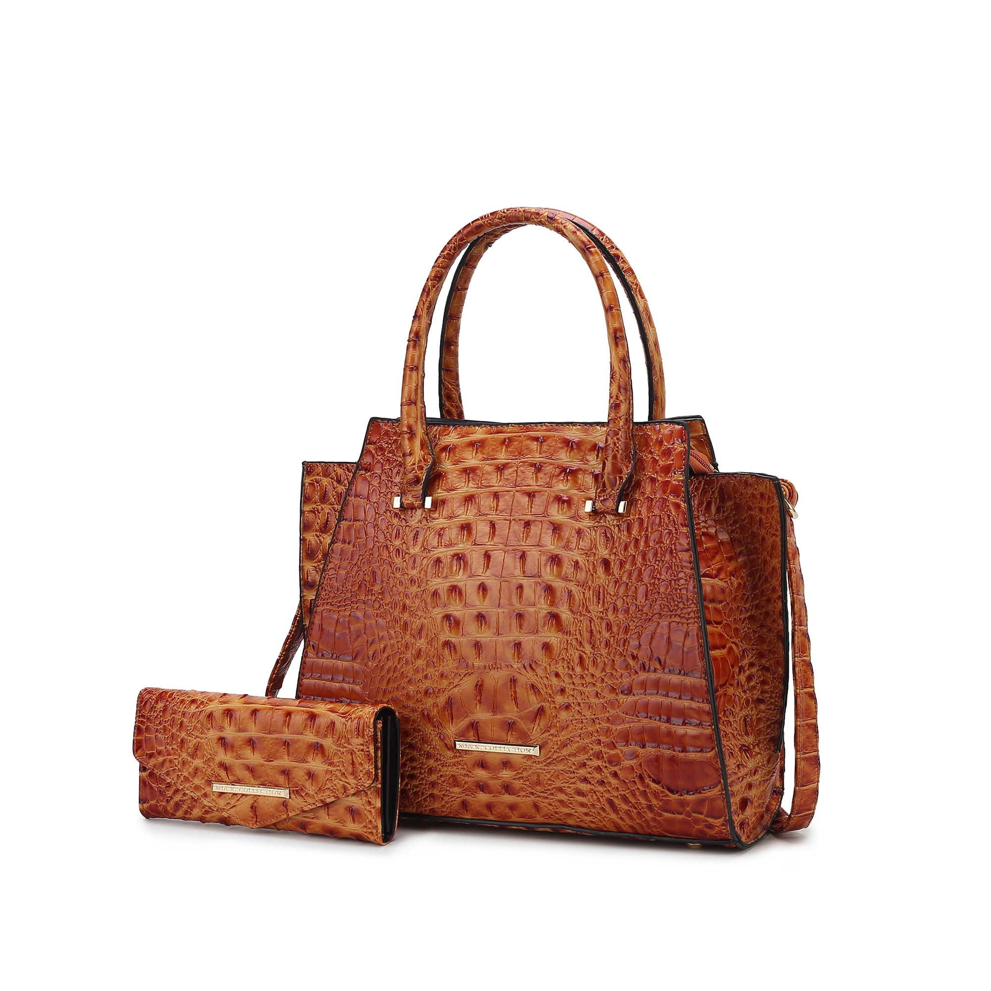 MKF Collection Viridiana Women's Tote Handbag Croc-Embossed Vegan Leather Large Double Handles with Wallet by Mia K - Brown