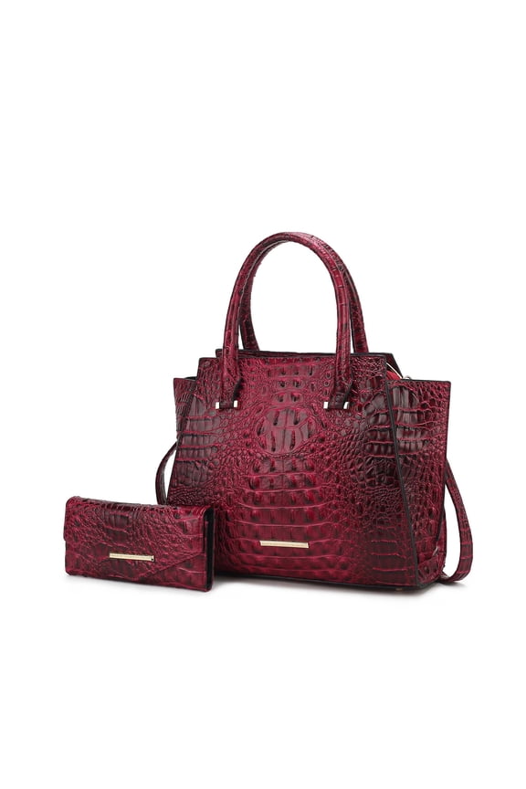 Viridiana Women's Tote Handbag Croc-Embossed Vegan Leather Large Double Handles with Wallet by Mia K - Fuchsia