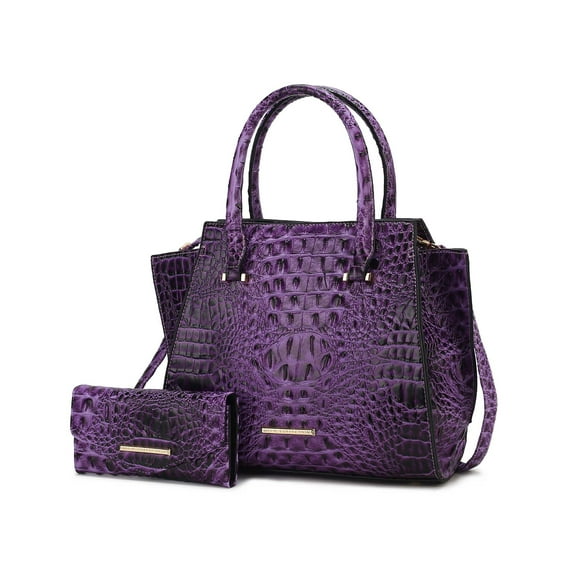 MKF Collection Viridiana Women's Tote Handbag Croc-Embossed Vegan Leather Large Double Handles with Wallet by Mia K - Purple