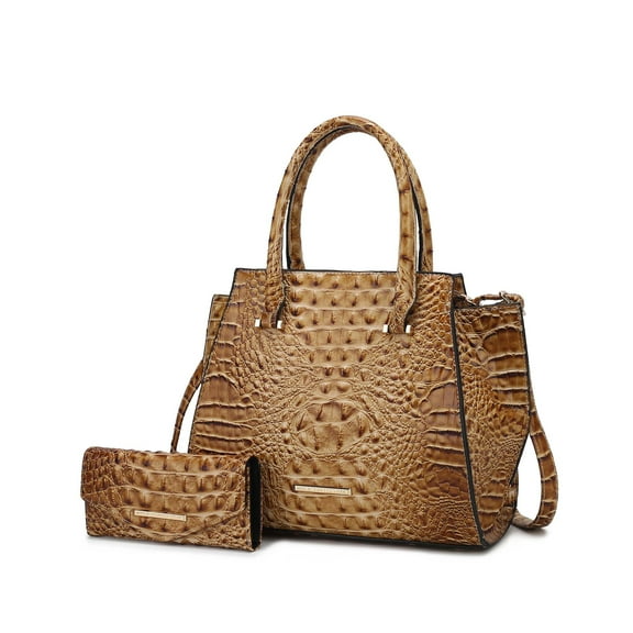 MKF Collection Viridiana Women's Tote Handbag Croc-Embossed Vegan Leather Large Double Handles with Wallet by Mia K Taupe