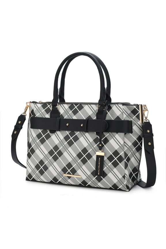 Vivian Plaid Vegan Leather Women's Satchel Bag, Elegant Top-handle Purse Handbag by Mia K - Black