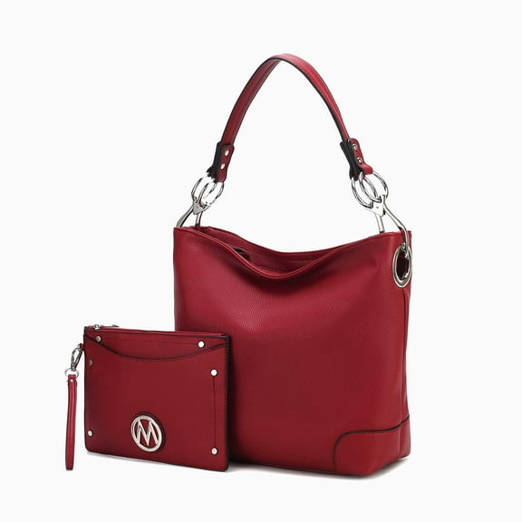 MKF Collection Viviana Vegan Leather Women’s Hobo Bag with Wristlet – 2 pieces by Mia K - Burgundy Red