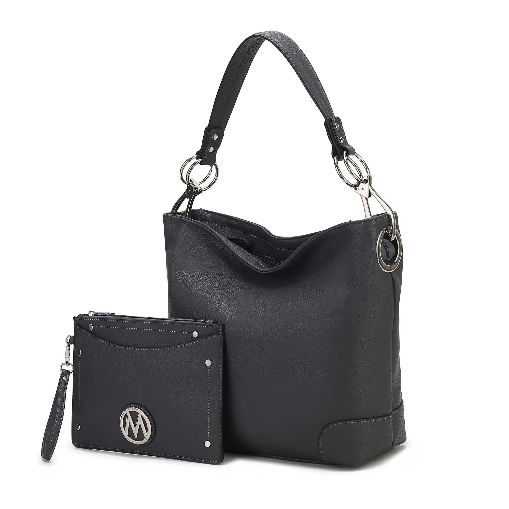 MKF Collection Viviana Vegan Leather Women’s Hobo Bag with Wristlet – 2 pieces by Mia K - Charcoal Gray