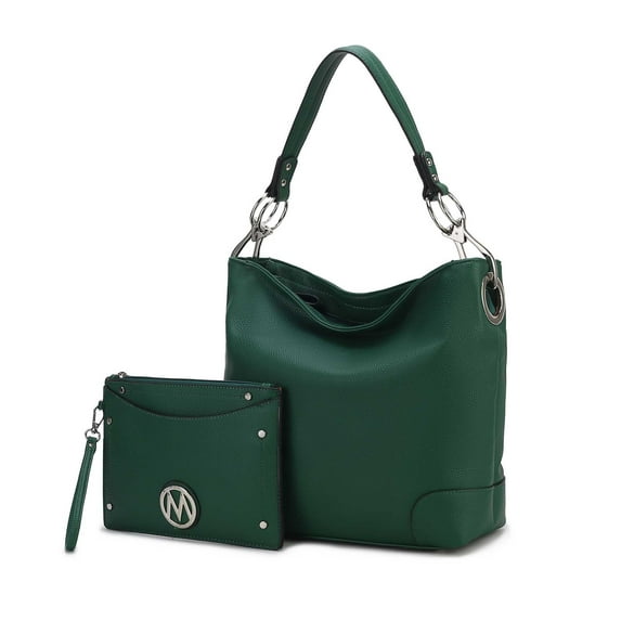 MKF Collection Viviana Vegan Leather Women’s Hobo Bag with Wristlet – 2 pieces by Mia K - Dark Green