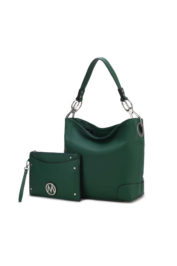 Viviana Vegan Leather Women’s Hobo Bag with Wristlet – 2 pieces by Mia K - Dark Green