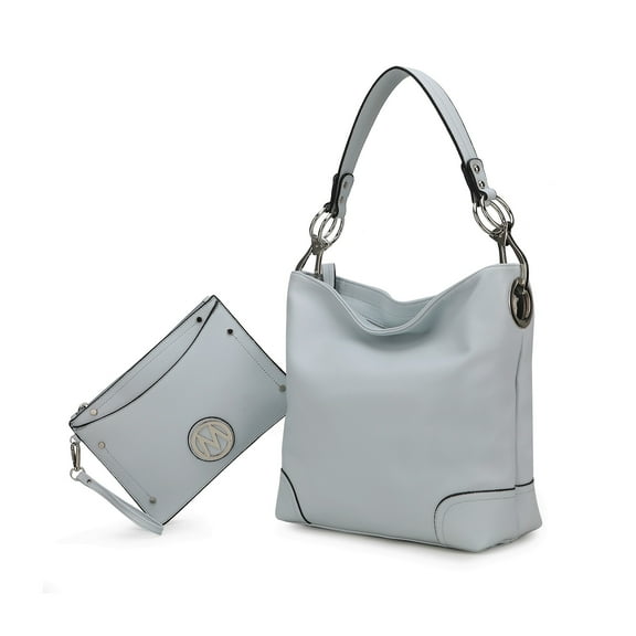 MKF Collection Viviana Vegan Leather Women’s Hobo Bag with Wristlet – 2 pieces by Mia K - Light Blue