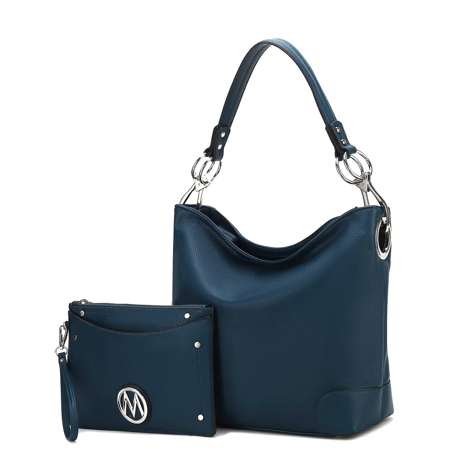 MKF Collection Viviana Vegan Leather Women’s Hobo Bag with Wristlet – 2 pieces by Mia K - Navy
