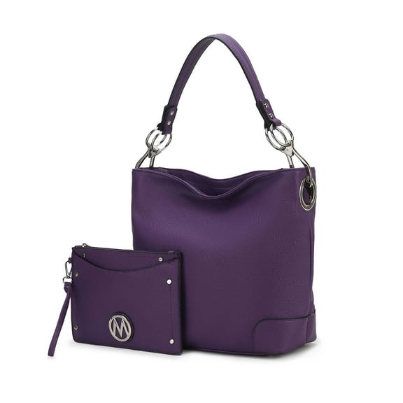 MKF Collection Viviana Vegan Leather Women’s Hobo Bag with Wristlet – 2 pieces by Mia K - Purple