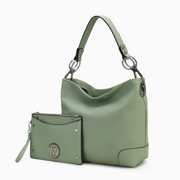 MKF Collection Viviana Vegan Leather Women’s Hobo Bag with Wristlet – 2 pieces by Mia K - Seafoam
