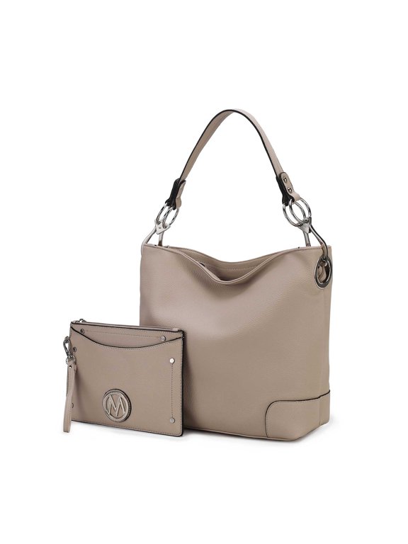 Viviana Vegan Leather Women’s Hobo Bag with Wristlet – 2 pieces by Mia K - Taupe
