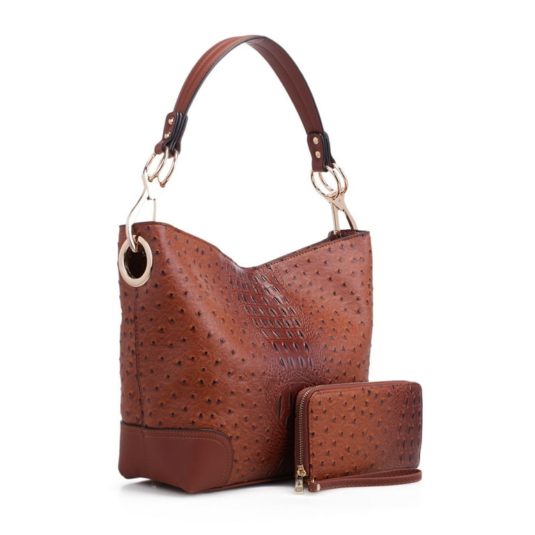MKF Collection Wandy Women's Hobo Bag Set with Wristlet Wallet, Vegan Leather Croco Shoulder Bag 2Pcs by Mia K - Brown MKF Collection Wandy Women's Hobo Bag Set with Wristlet Wallet, Vegan Leather Croco Shoulder Bag 2Pcs by Mia K - Brown