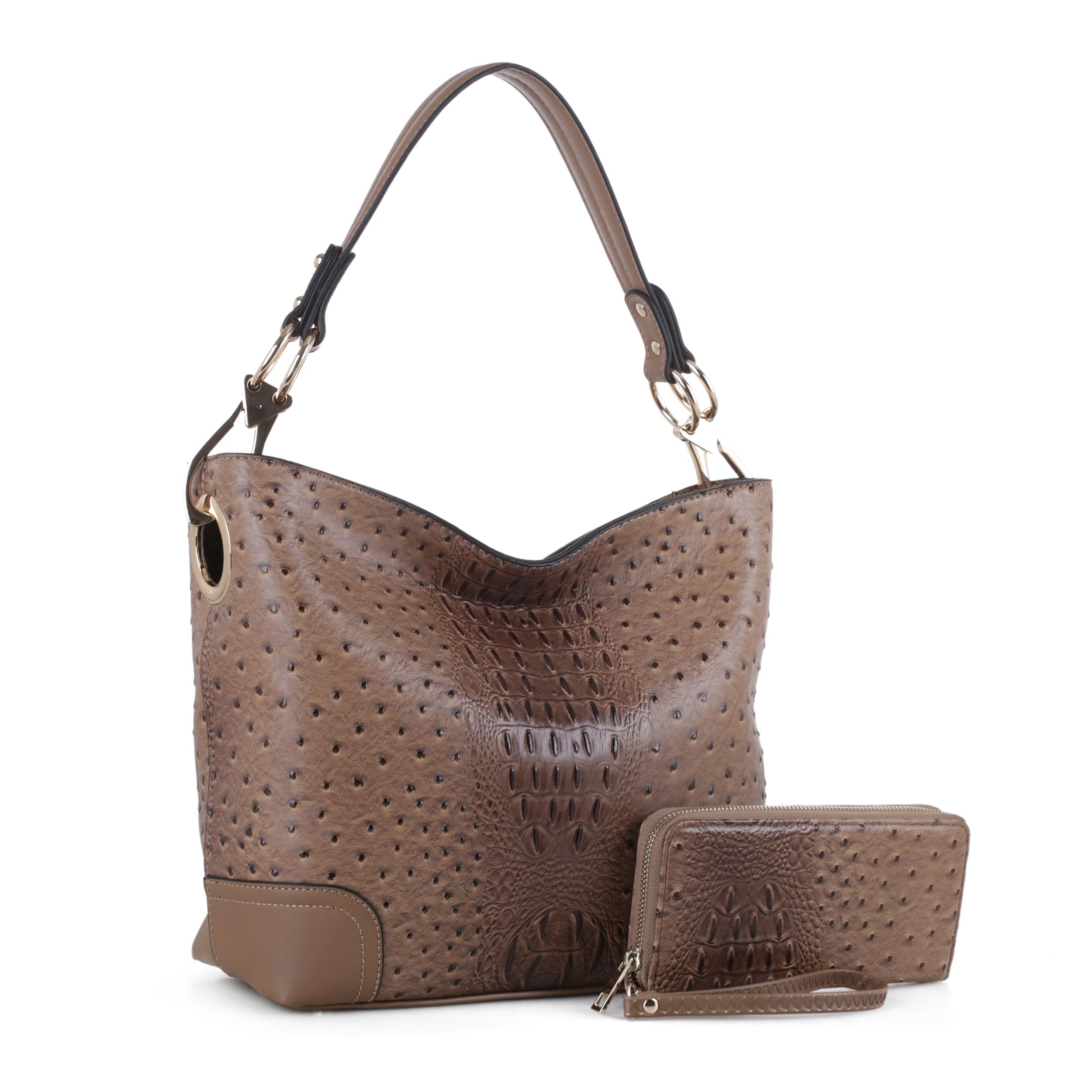 Debora leather shoulder/hobo bag dark taupe/brown