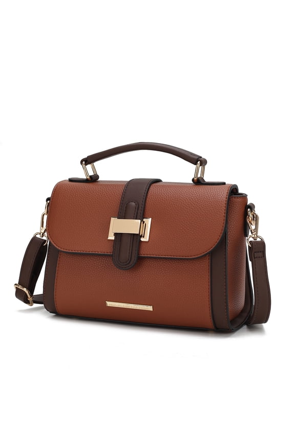 Willa Vegan Leather Women's Color-Block Shoulder Bag, Elegant Satchel Crossbody Purse Handbag by Mia K - Cognac