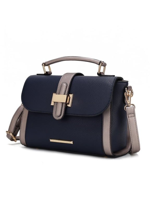 Willa Vegan Leather Women's Color-Block Shoulder Bag, Elegant Satchel Crossbody Purse Handbag by Mia K - Navy