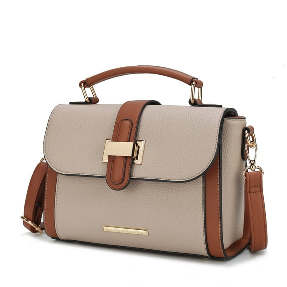 MKF Collection Willa Vegan Leather Women's Color-Block Shoulder Bag, Elegant Satchel Crossbody Purse Handbag by Mia K - Taupe
