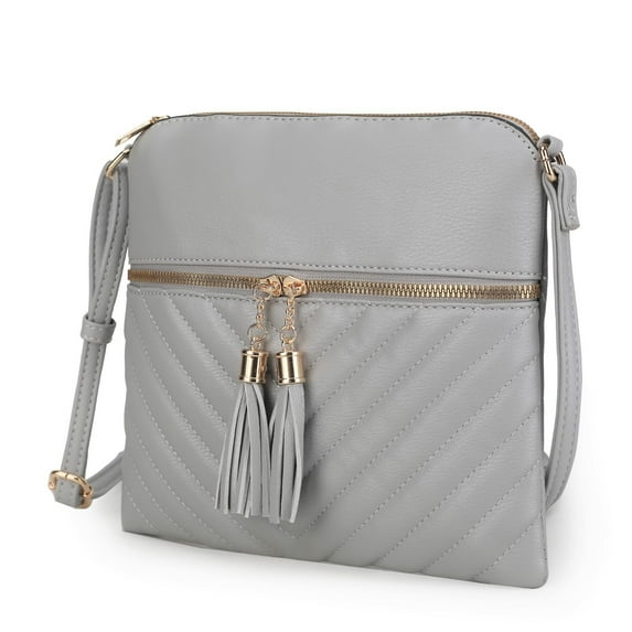 MKF Collection Winnie Crossbody Handbag - Women's Vegan Leather Medium Messenger by Mia K. - Stone Grey