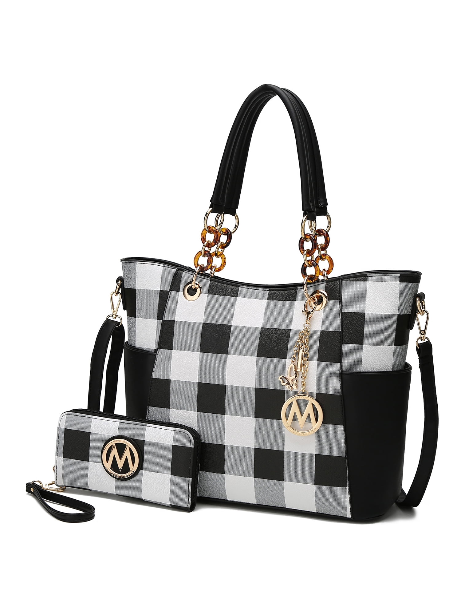MKF Collection Women's Bonita Checkered Tote Bag and Wristlet Wallet