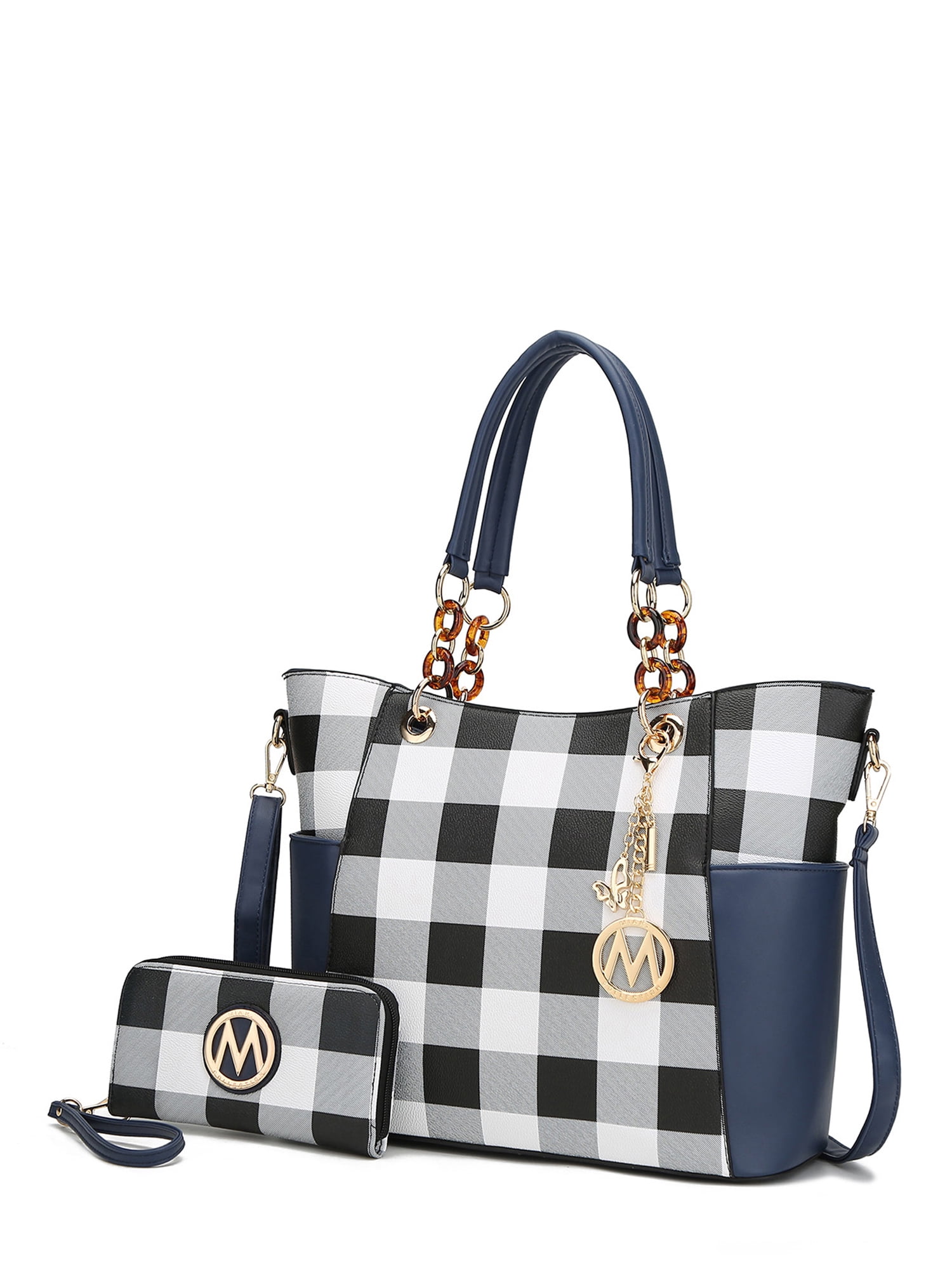 MKF Collection Bonita Checker Tote Bag & Wallet Set by Mia K. - Black