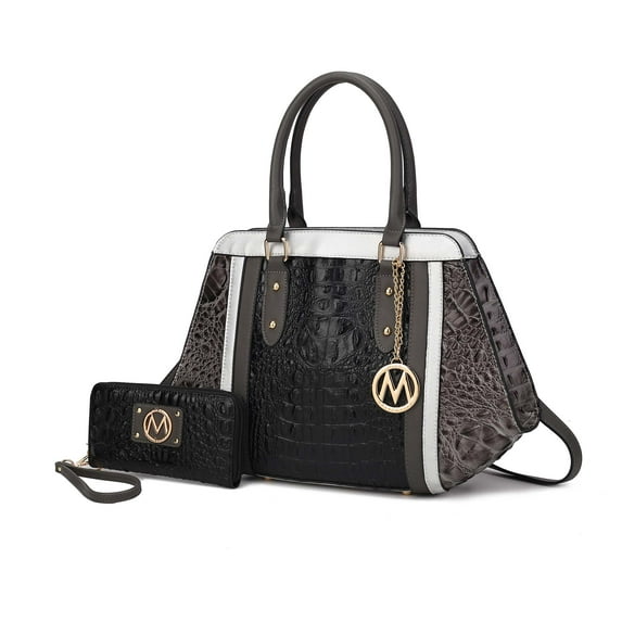 MKF Collection Women's Daisy Crocodile-Embossed Satchel Handbag & Wallet 2-Piece Set by Mia K. - Black Charcoal