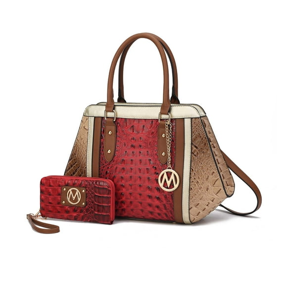 MKF Collection Women's Daisy Crocodile-Embossed Satchel Handbag & Wallet 2-Piece Set by Mia K. - Red Taupe