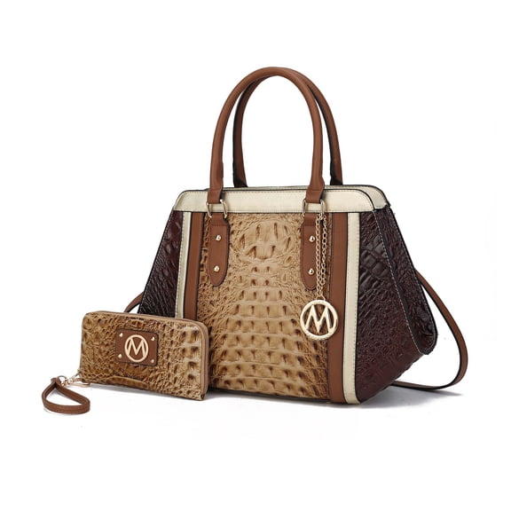 MKF Collection Women's Daisy Crocodile-Embossed Satchel Handbag & Wallet 2-Piece Set by Mia K. - Taupe Chocolate