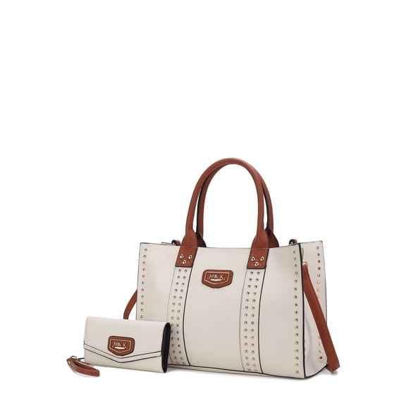 MKF Collection Women's Davina Faux Leather Tote Bag and Wallet Set, 2-Piece, Beige