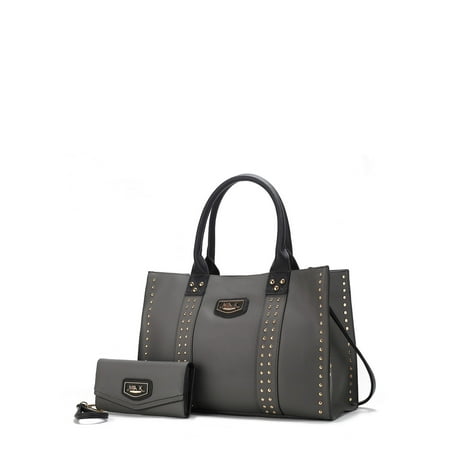 MKF Collection Women's Davina Faux Leather Tote Bag and Wallet Set, 2-Piece, Charcoal
