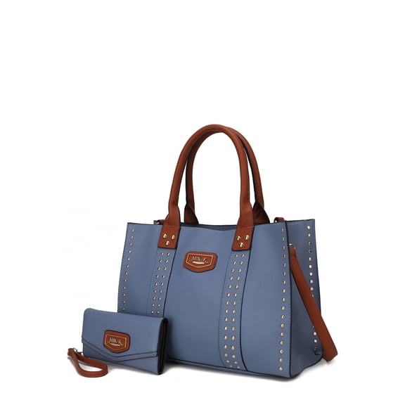 MKF Collection Women's Davina Faux Leather Tote Bag and Wallet Set, 2-Piece, Denim