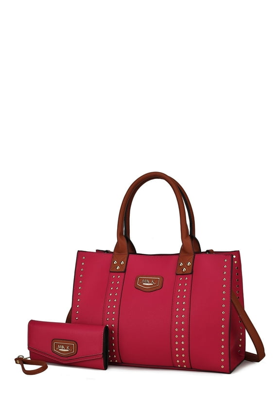 Women's Davina Faux Leather Tote Bag and Wallet Set, 2-Piece, Fuchsia