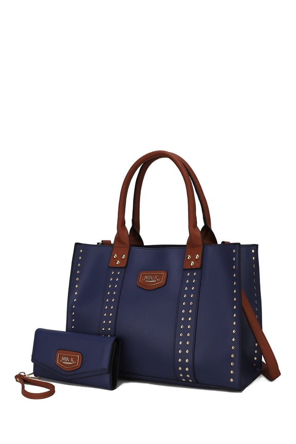 Women's Davina Faux Leather Tote Bag and Wallet Set, 2-Piece, Navy